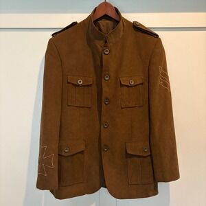 Empra Military Style‎ Jacket Mens Chocolate Brown Suede Size 44 XL Sport Coat
